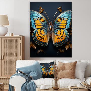 Teal Yellow Butterfly Animal - Butterfly Living Room Wall Art